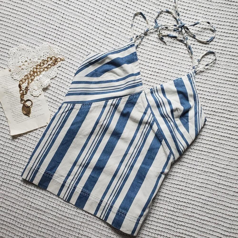 Universal thread denim striped halter tank top
